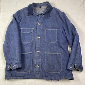 Vtg 60s Wrangler Denim Chore Jacket Blanket Lined Sanforized 48 Blue Distressed - Picture 1 of 18