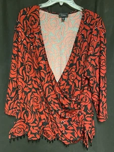 Collection Dressbarn elegant rot schwarz Perlen überkreuzte 3/4 Ärmel Oberteil 22/24 - Bild 1 von 5