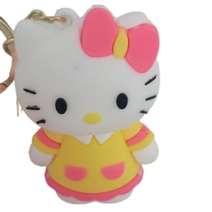 Hello Kitty Rubber Keychain Yellow Dress Bow Key Fob Sanrio Backpack Key Charm - Picture 1 of 14