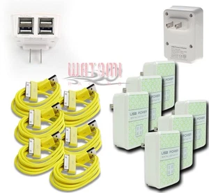 6X 4 USB PORT WALL ADAPTER+3FT CABLE POWER CHARGER YELLOW FOR IPHONE IPOD IPAD - Afbeelding 1 van 1