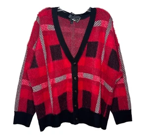 Torrid Maise karierter schulterfreier bauchfreier Cardigan Pullover Damen 2 2X rot flauschig gemütlich - Bild 1 von 15