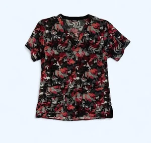 Carhartt Scrub Top WOMENS SMALL in black gray pink & white LIGHTWEIGHT - Picture 1 of 7