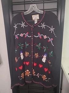 VTG Heirloom Collectibles Sweater Snowman Embroidered Christmas Beaded 3X - Picture 1 of 12