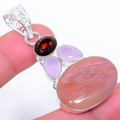 Rosso Avventurina, Calcedonio Gemma 925 Argento Sterling Ciondolo Gioielli 5.3cm - Immagine 1 di 4