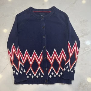 Tommy Hilfiger Fair Isle Strick Cardigan Pullover Navy Rot Weiß Baumwolle XS - Bild 1 von 17