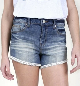 Altar’d State Jeansshorts Damen Gr. 26 blau Denim Bommelbesatz dunkle Waschung - Bild 1 von 11
