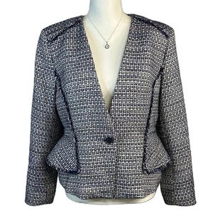 Banana Republic Damen Tweed Blazer Jacke Größe 10 Schößchen Glitzer Marine Karriere - Bild 1 von 10