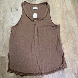 Camiseta sin mangas We The Free People con botones espalda cruzada Henley marrón boho envejecida L $58 - Imagen 1 de 3