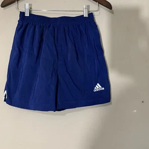 Vintage Adidas Boys Youth L Shiny Navy Blue Shorts Running Soccer Striped - Picture 1 of 4