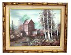 Signed Oil Painting on Canvas Framed Landscape Waterwheel Nature Forest 16x12
