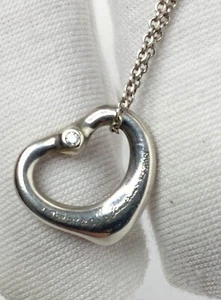 Tiffany & Co. Elsa Peretti Silber offenes Herz kleiner Anhänger Diamant Halskette 16" - Bild 1 von 18