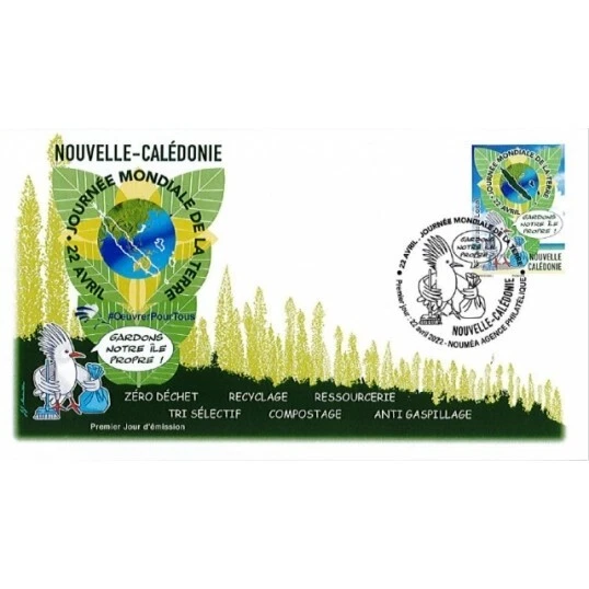 caledonia 2022 caledonie world earth day land island map lighthouse boat 1v FDC - Image 1 of 1