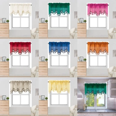 1PC BONITA SOLID COLOR SHEER WAVY VALANCE WINDOW CURTAIN W/BEAD TRIM CASCADING  - Image 1 of 2