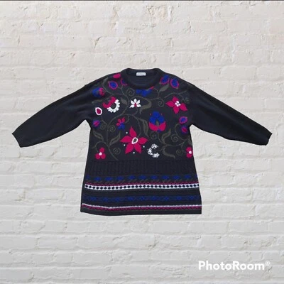 BELLISIMO. Vintage. Black Floral Jumper. Made In England. 80s/90s. Cottage Core. - Image 1 of 4