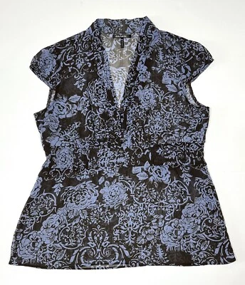 Women’s Brown Purple Floral Cap Sleeve Top Petite Medium - Image 1 of 4