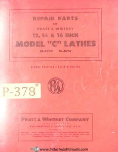 Pratt Whitney 12, 14 16 Inch Model C, Lathes Repair Parts Manual Year (1956) - Picture 1 of 3