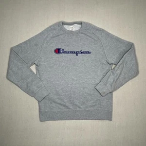 Champion Sweater Adult Large Gray Sweatshirt Crewneck Spellout Stitch Gusset - Picture 1 of 9