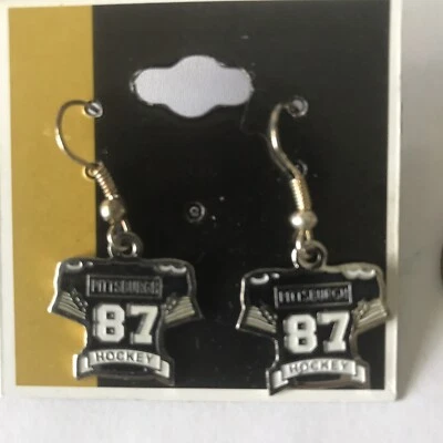 Pendientes con dije de jersey negro Sidney Crosby 87 Pittsburgh Penguins Foto 1 de 3