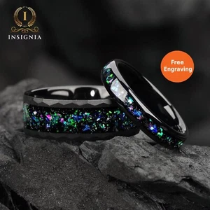 Opal & Alexandrite His and Hers Matching Couple Wedding/Engagement/Promise Rings - Picture 1 of 10