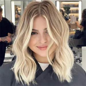 Ombre Ash Brown Honey Blonde Lace Front Wig Short Wave Bob Human Hair Wigs 13x4 - Picture 1 of 7