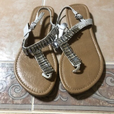 CALL IT SPRING SILVER RHINESTONE EMBELLISHED THONG SANDALS/SZ 6.5/WORN 1 TIME - Image 1 of 4
