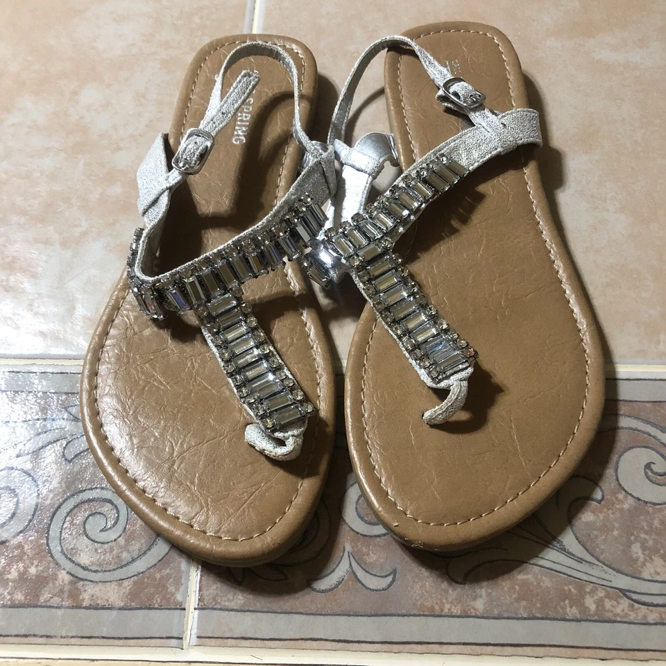 CALL IT SPRING SILVER RHINESTONE EMBELLISHED THONG SANDALS/SZ 6.5/WORN 1 TIME - Image 1 of 4