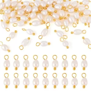 50 Stck. Goldene Natürliche Süßwasserperlen Kartoffel Charms mit Messingschlaufen 13x4,5mm - Bild 1 von 8