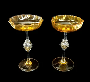 Pair of Venetian Art Glass Colorless and Gold Flecked "Aventurine" - Picture 1 of 7