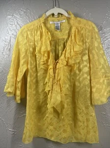 Top de seda Diane von Furstenberg amarillo manga 3/4 para mujer talla 0 - Imagen 1 de 5