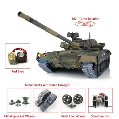 Henglong 1/16 7.0 RTR IR BB RC Tank Russian T90 3938 360° Red Eyes Metal Track - Image 1 of 4