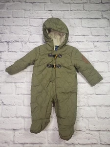 Rugged Bear Bunting Snowsuit  Hooded 3-6 Month Fleece Lined Warm Olive Green - Picture 1 of 6