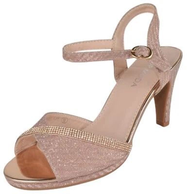 Top Moda Tacones de aguja Correa para el tobillo Brillante Estrás Brillo PAMELA-28 Oro Rosa Foto 1 de 3