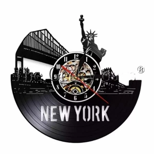 NEW YORK Statue of Liberty Vinyl Record Wall Clock Brooklyn Bridge NYC Souvenir - Picture 1 of 3