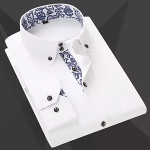 Herren Kleid Shirts Kleidung Langarm formelles Geschäft Knopfleiste Freizeit Shirts - Bild 1 von 9