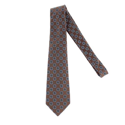 Corbata Kiton nueva sin etiquetas 100 % seda siete pliegues en marrón con formas azules/verdes Foto 1 de 4