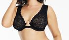 Figleaves Curve Luxe Bra Black Size 40B Underwired Plunge Lace Rose Gold Wire