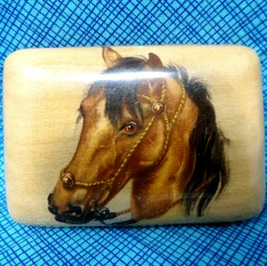 Western Horse Wooden Dress Belt Buckle Artisan Image Overlay Vintage 80s .TWY300 - Picture 1 of 6