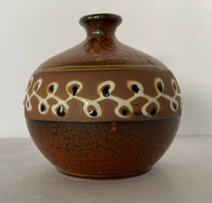Vtg Art Pottery Textured 4.5" Vase Brown White Swirls Black Drip Glaze MCM Japan - Picture 1 of 11