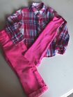 Guc Justice 3 Pc Set Capri Pink Pants Plaid Shirt Tank Top Sz 5
