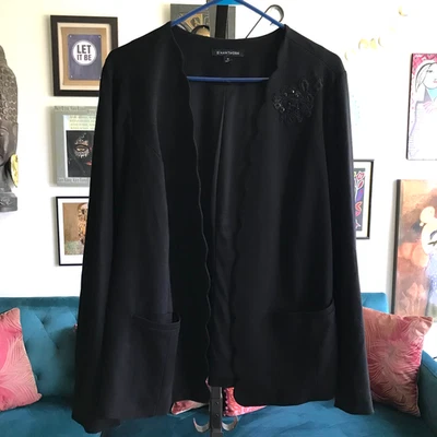 41 HAWTHORN size 2X Black Stretch Ponte Knit Open Applique Accent Jacket - Image 1 of 4