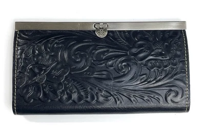 Patricia Nash CAUCHY Flower Tooled Black Leather Clutch Wallet - Image 1 of 4