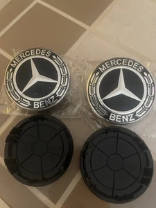 4 TAPPI COPRIMOZZO 75MM PER MERCEDES BENZ CLASSE A B C E GLE NERO Originali - Foto 1 di 2