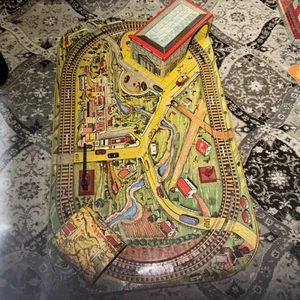Vintage Marx Mechanical Miniature Train Set Tin Litho Board Very Nice No Train - Bild 1 von 4
