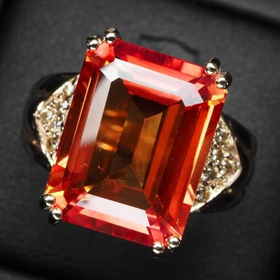 Eleganti anelli fatti a mano in argento sterling 925 zaffiro arancione... - Immagine 1 di 4