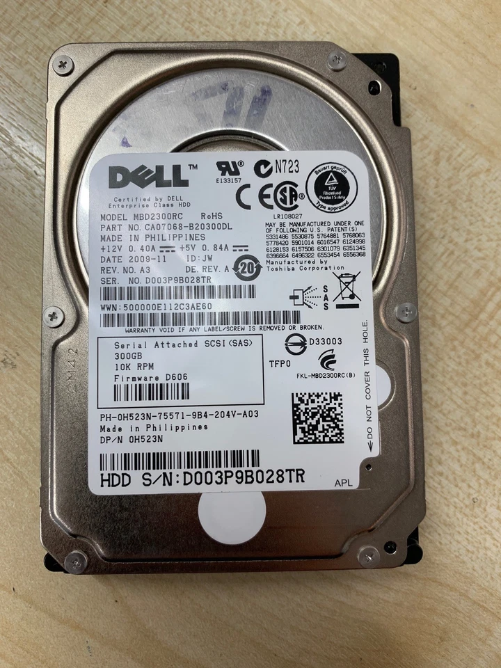 Dell H523N 2.5" 300GB 10K RPM 16M 6Gbps SAS Server Hard Drive MBD2300RC - Image 1 of 1