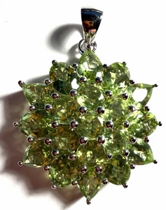 Silver Pendant Peridot Genuine Gems Solid Sterling 1 1/4" - Picture 1 of 3