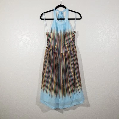 ModCloth Blue Rainbow Stripe What’s The Zeal Halter Dress Size Medium - Image 1 of 4