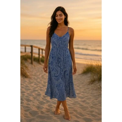 Tori Richard Honolulu Blue White Paisley Midi XS Adjustable Straps USA Made - Image 1 of 4