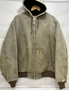 Vintage Carhartt J68 Hooded Jacket Duck Canvas Quilt Lined Y2K Brown RATTY WORN - Picture 1 of 22