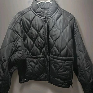Lucky Brand Womens M Quilted Lightweight Jacket Coat Black New Zip Button Up - Picture 1 of 12